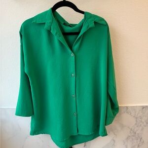 Green Button-Up Blouse